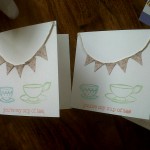 These are the invitations I made for my wedding last year. Some plain cards from Cox&Cox, some stamps of tea cups, some ink, bits of coloured paper, string and a glue gun. Oh, and quite a few glue gun burns